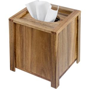 MyGift Premium Acacia Solid Wood Square Tissue Box Holder with Magnetic Lid, Decorative Rustic Wooden Framed Edge Trim Cube Cover Facial Tissues Dispenser