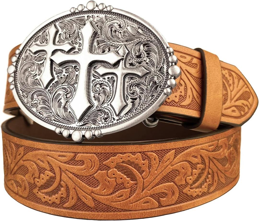 TOPACC Western Belts for Men Woman Western Belt Buckle Cowgirl Cowboy Leather Country Belt for Jeans Pants Gift (Fit waist: 38-40 in)