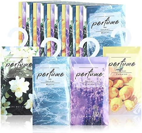 20 Pcs Large Hanging Closet Deodorizer Air Freshener Scented Sachets for Drawers and Closets Long Lasting Lavender Sachet Bags Drawer Freshener for Clothes (Lavender, Jasmine, Waves, Tulip)