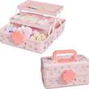 Covetree Hair Accessories Organizer with Handle Sewing OrganizerLockable Three-Layer Multipurpose Art Supplies Storage Box and Storage Plastic Jewelry Box (Pink)