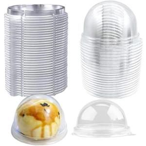 Hewnda 50 Pack 2 Inch of Clear plastic mini cake box muffins box cookies cookies muffins dome box wedding birthday gift box (silver)
