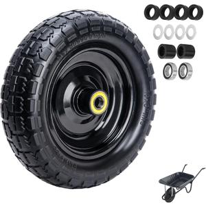 4.10/3.50-4 Tire and Wheel Flat Free 10" x 3" (1Pcs) Universal Solid Wheelbarrow Tire with 5/8" and 3/4" Bearings 2.17 Hub Centered, for 4.00-6, 3.50/2.50-8, Wheelbarrow Wheels