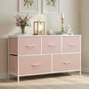 OLIXIS Dresser for Bedroom with 5 Drawers, Wide Chest of Drawers, Fabric Bedroom Dresser with Drawer Organizer, Storage Organizer Unit with Fabric Bins for Closet, Living Room, Hallway, Pink, 11.9"D x 38.1"W x 20.9"H