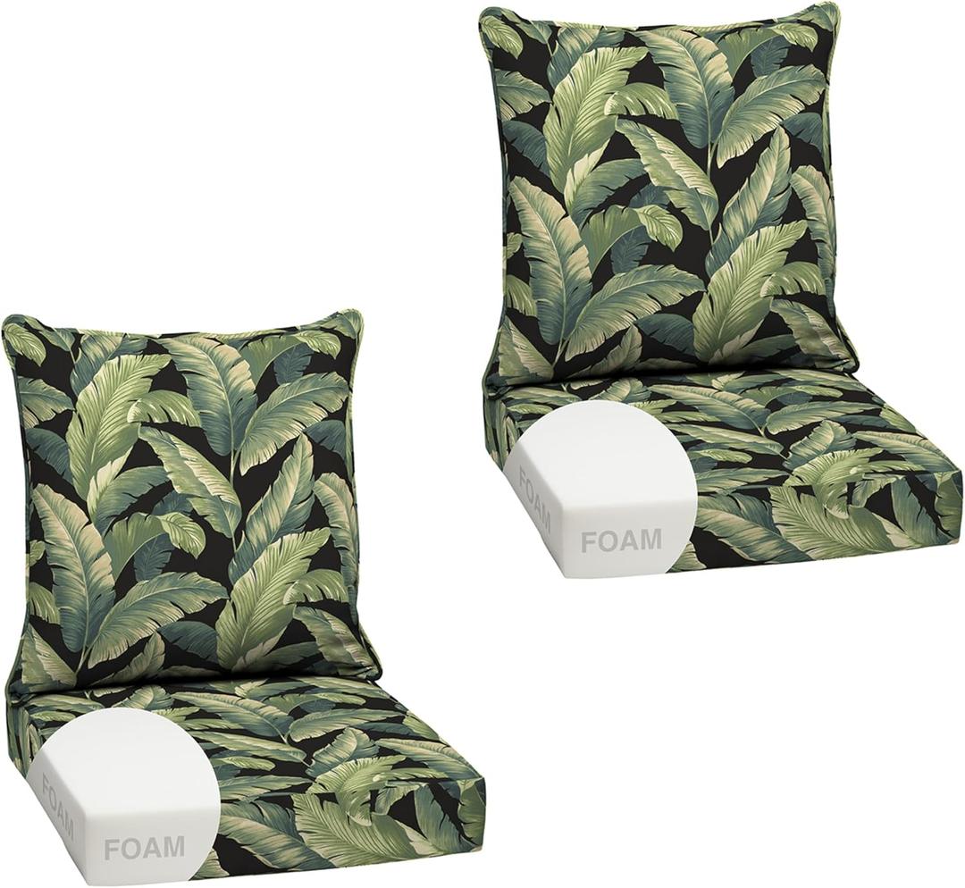 Arden Outdoor Foam Deep Seat Cushion Set (2-Pack), 24x24, Premium High-Density Foam, Never Flattens, Weather-Proof for Patio Chair Sofa Couch, Onyx Cebu