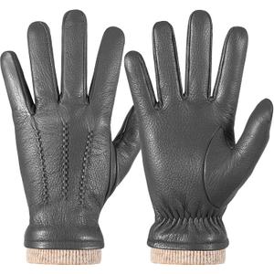 Winter Fashion Genuine Leather Gloves for Men, Cashmere Warm Lined Finger Touchscreen Texting Driving Gloves (Black, L)