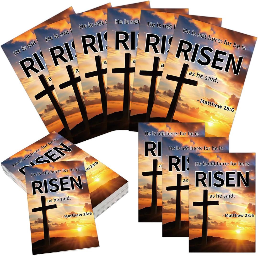 Party Greeting 120 Pcs Easter Church Bulletin Bulk Paper Jesus Has Risen Church Bulletins Religion School Study Supplies Jesus Worship Christian Inspiring Handouts for Bible Information (Cross Sunset)
