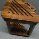 Corner Shower Stool with Razor Storage Shelf, Shower Foot Rest for Shaving Legs, Small Shower Acacia Wood Waterproof Shower Bench for Inside Shower Spaces (Corner Stool 05)