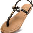 Eozlink Flat Sandals for Women 2025 T-Strap Bohemian Sandals Dressy Casual Summer Beach Sandals Open Toe Comfort Walking Shoes 6