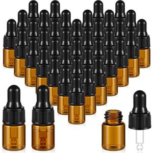 Didaey 200 Pcs Mini Glass Oil Dropper Bottle Bulk, Clear Essential Small Empty Bottles Sample Containers Perfume Liquid Vials with Cap for Traveling (2 ml,Amber)