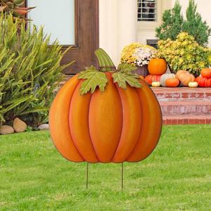 Glitzhome 37.5"H Fall Decorative Yard Signs with Stakes, Oversized Metal Pumpkin Garden Yard Stake for Home Lawn Yard Pathway Front Door Fall Harvest Thanksgiving Wall Hanging Decor