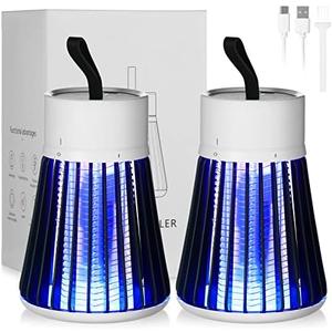 Kittmip 2 Pcs Electric Bug Zapper Bulk Rechargeable Mosquito Killer Fly Zapper Mosquito Trap Outdoor Portable Lamp with USB and Hanging Loop for Home Camp Insect, up to 6 Hours of Battery