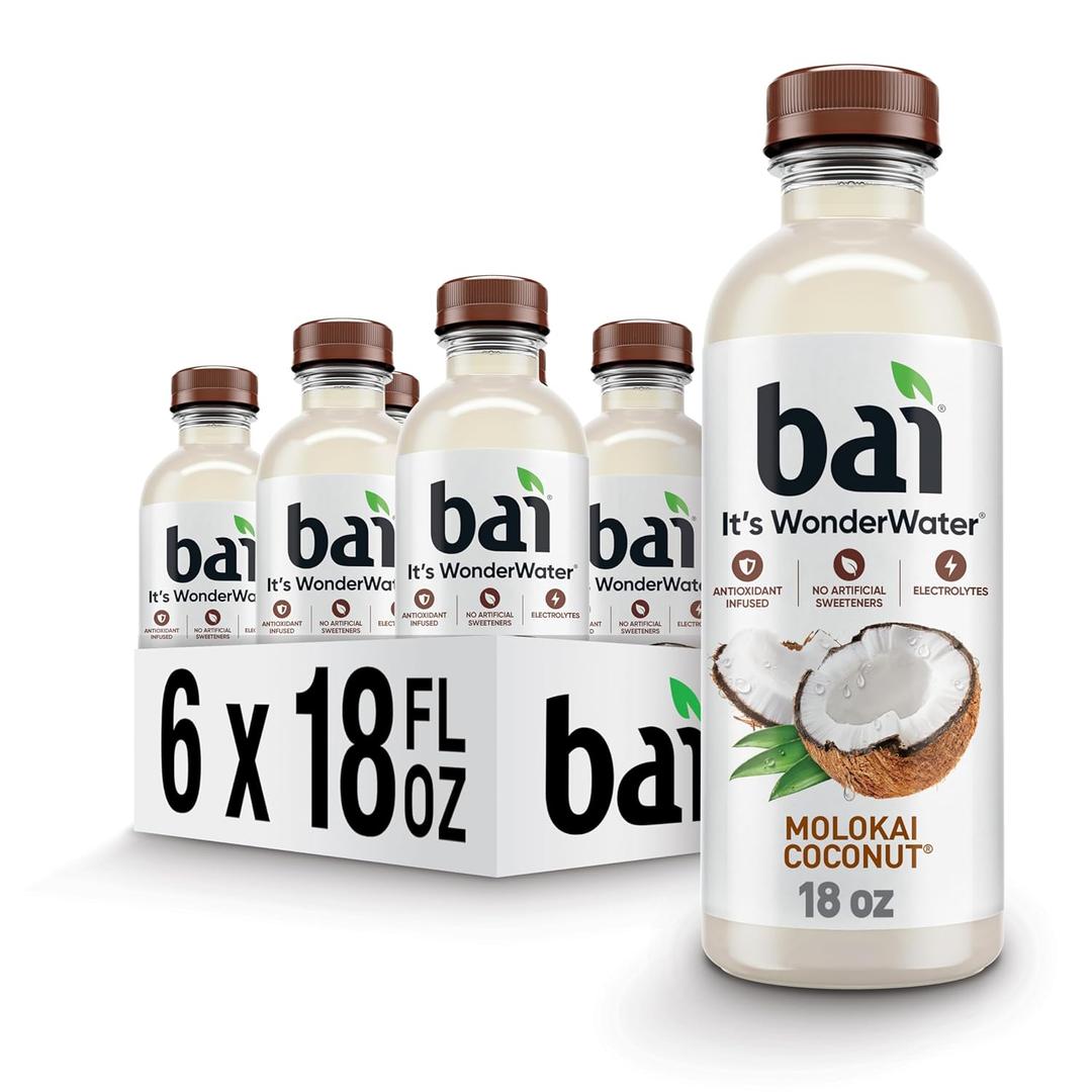 Bai Antioxidant Infused Water Beverage, Molokai Coconut, with Vitamin C and No Artificial Sweeteners, 18 Fluid Ounce Bottle, 6 Pack, BBD 4/14/26