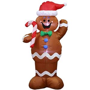 eLUUGIE 5ft Christmas Inflatable Gingerbread Man Decor Yard Indoor/Outdoor Inflatable Decoration for Christmas Party Porch/Yard/Garden/Lawn