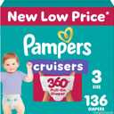 Pampers Diapers - Cruisers 360 - Size 3, 136 Count, Babyproof up to 100% Leakproof Pull-On Diaper