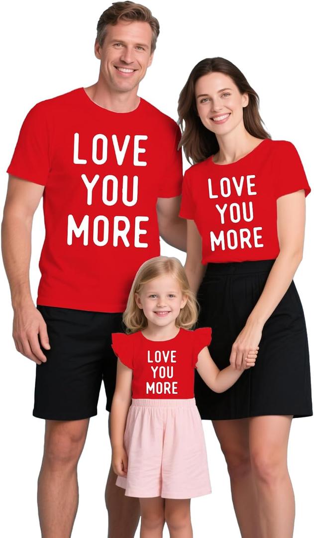 Family Valentines Shirts Couples Matching Valentine T-Shirt Love You More Mommy and Me Tee Tops (Red)
