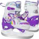 Nattork Adjustable Ice Skates,Soft Padding and Reinforced Ankle Support Ice Skates for Kids,Boys and Girls,Gray Blue Lace-Up Fun Hockey Skate, Purple X-Small(7C-9C)