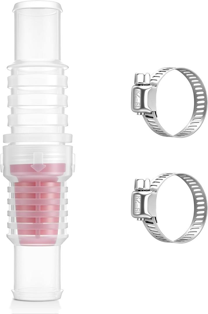 Inline Check Valve with Hose Clamps, Fits 3/4" & 1" Pipes, Backflow Prevention Valves for Water Lines, Transparent Red ABS Non Return Valve for Garden Hose, Aquarium, Sump Pump, Dishwasher