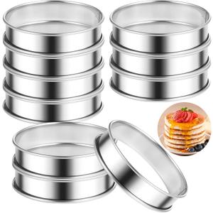 10 Pcs English Muffin Rings Nonstick Crumpet Rings 4 Inch Stainless Steel Round Double Rolled Tart Ring Cooking Molds for Cookies, Pancakes, Pastry (Silver)