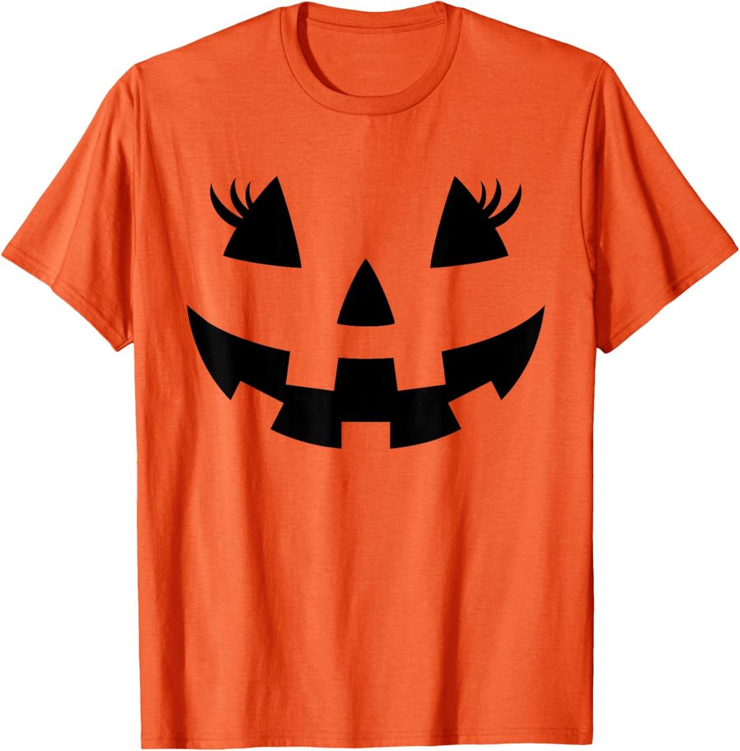 Jack O Lantern Face Pumpkin Eyelashes Hallowen Costume Funny T-Shirt Size 2XL