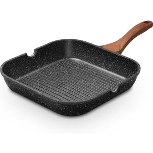 ESLITE LIFE 9.5 Inch Nonstick Grill Pan for Indoor Cooking, Versatile Induction Square Large Grilling Skillet Steak Pan for Stove Tops, PTFE & PFOA Free, Black