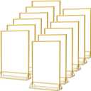 MaxGear 4x6 Gold Acrylic Sign Holder 12 Pack, Wedding Gold Table Number Holders, Double Sided Picture Frame Paper Stand Photo Display, Clear Menu Flyer Stand for Wedding, Home, Restaurant