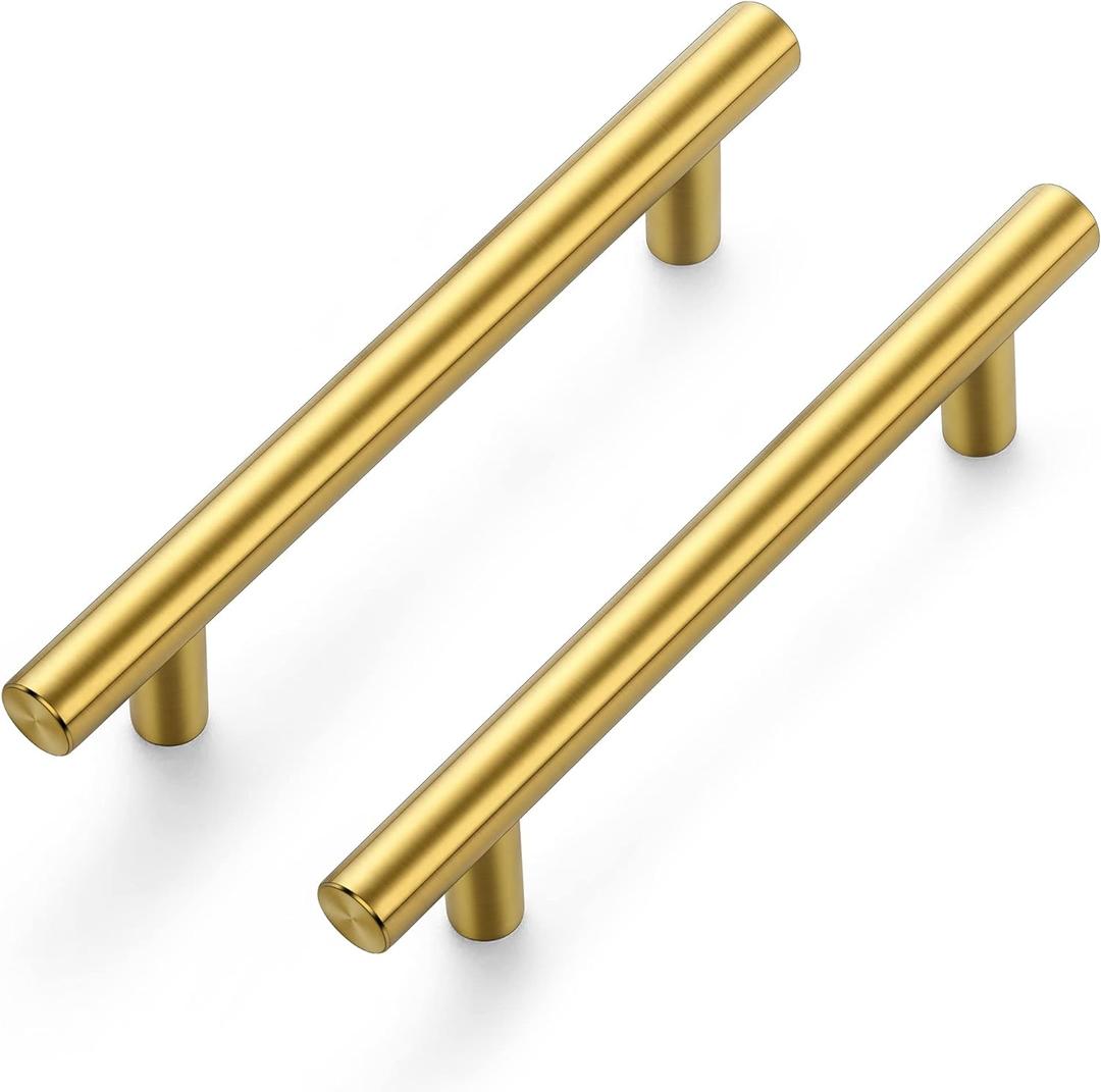 Ravinte Gold Cabinet Handles 5 Pack 3-3/4 Inch Cabinet Pulls Brushed Brass Kitchen Cabinet Handles Modern Drawer Pulls Gold Hardware for Kitchen Cabinet