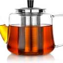 Glass teapot with infuser, Ehugos 1000ml(33oz) Stovetop Safe Hand Crafted Clear Glass Teapot with Removable Infuser for Loose Leaf Tea and Blooming Tea