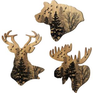 VividLadybug Trio Wildlife Accent Wood Wall Hanging Woodland Animal Wall Art Wood Wall Art Hanging Rustic Animal Cottage Decor Home Cottage Wall Decor Set of 3 (log color)