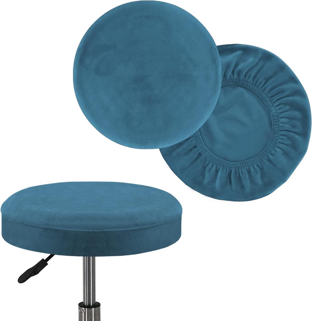 Turquoize 2 Pack Bar Stool Covers Round Stool Covers with Elastic Bands Bar Stool Seat Covers Slipcover Washable Stool Cushion Covers Feature Stretch Thick Fabric, Dia 12"-14", Medium, Peacock Blue