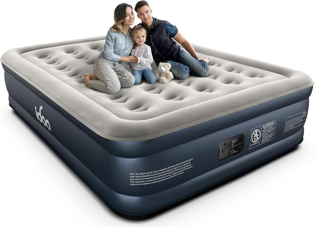 iDOO Queen Air Mattress with Built in Pump, 18 Raised Comfort Inflatable Blow up Mattress, Upgraded Four Chamber Portable Air Bed for Camping, Guests and Home, Colchon Inflable, 650 lbs Max (Grey)