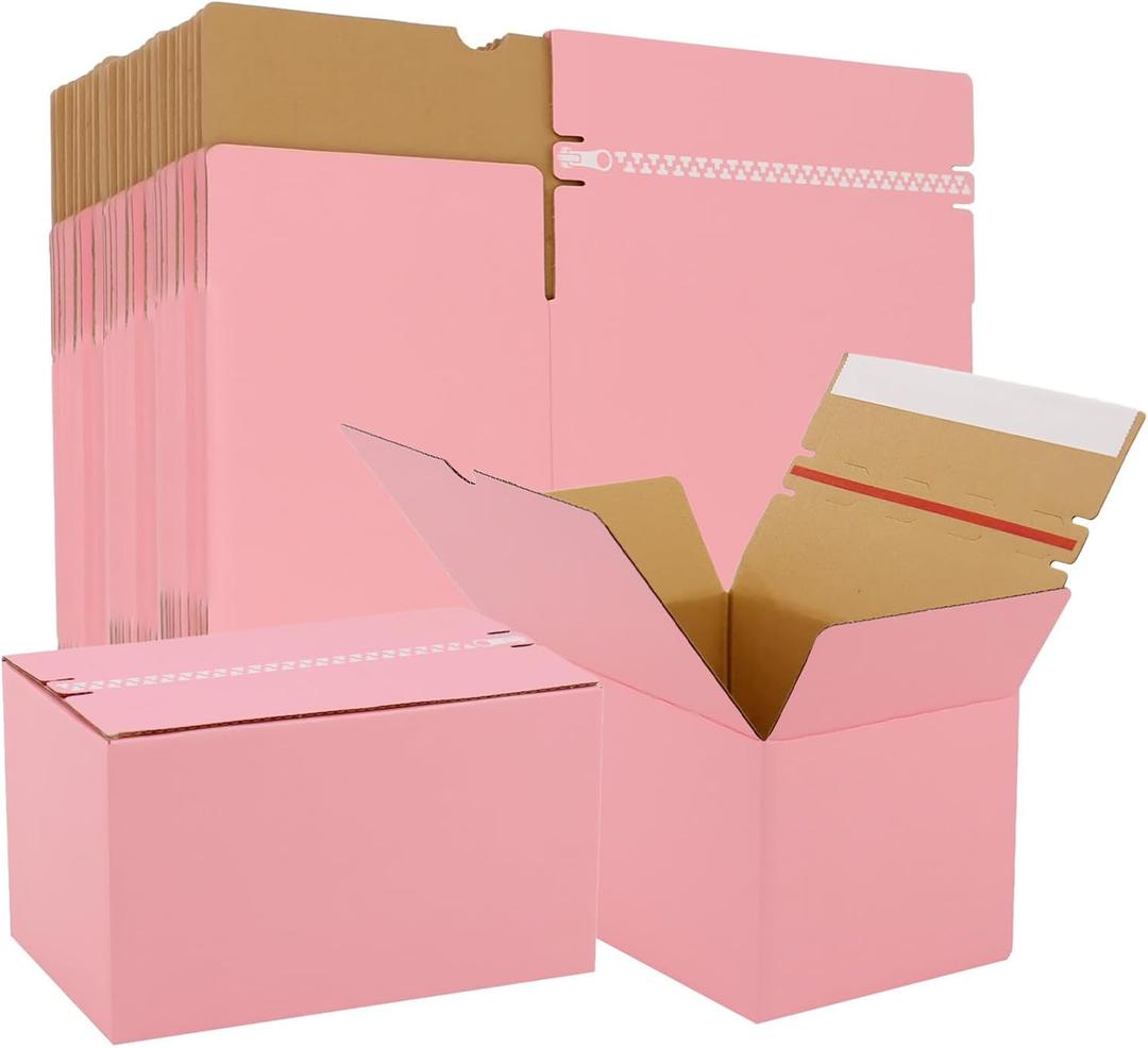 30 Pack 6x4x4 Zipper Shipping Boxes, Safe Small Cardboard Mailer Boxes for Packaging Small Business, Gift, Wrapping Mailing Present (Pink)