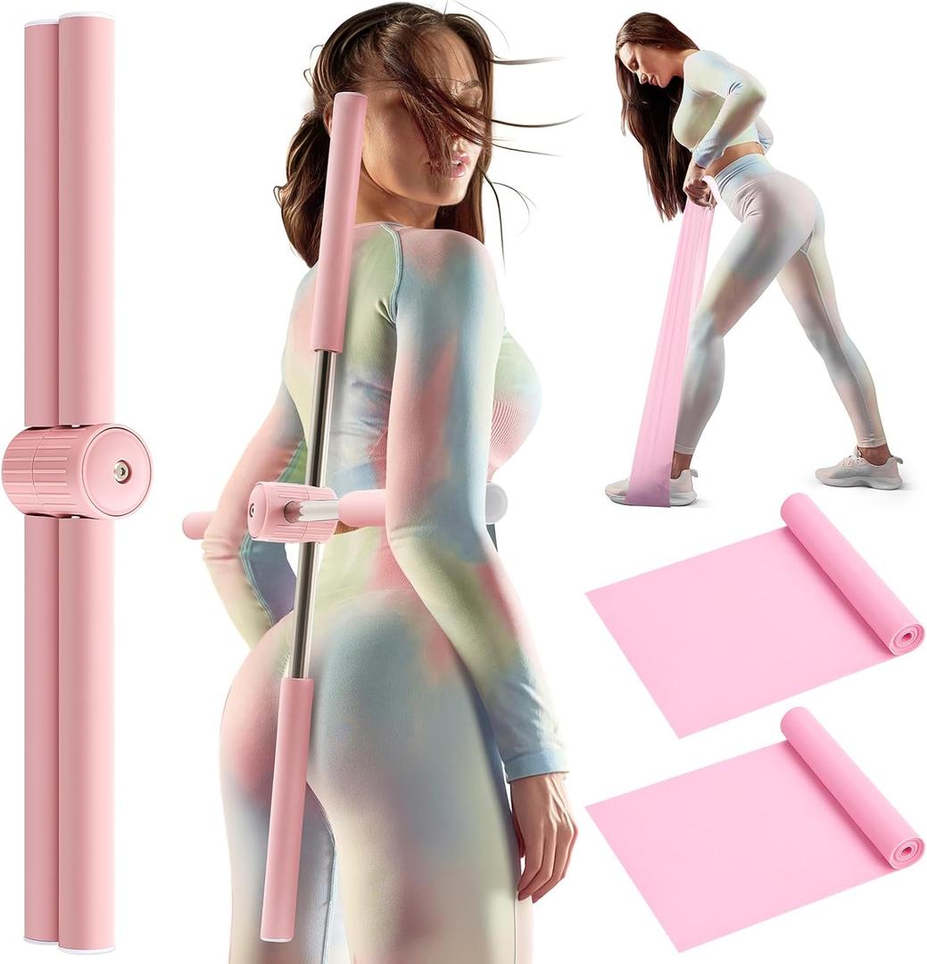 Gilprop 3set Posture Corrector for Women, 1 Pcs Posture Corrector Yoga Cross Stick, 2 Pcs Resistance Bands Retractable, Stretching Stick, Hump Back Brace