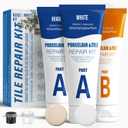 Tile Repair Kit - (Beige/White Kit) Ceramic Floor Tile Repair Kit - Super Strong Porcelain Tile Filler - Fix Cracks, Chips, Holes Fast. for Ceramic Tile, Porcelain, Acrylic, Fiberglass, Enamel.