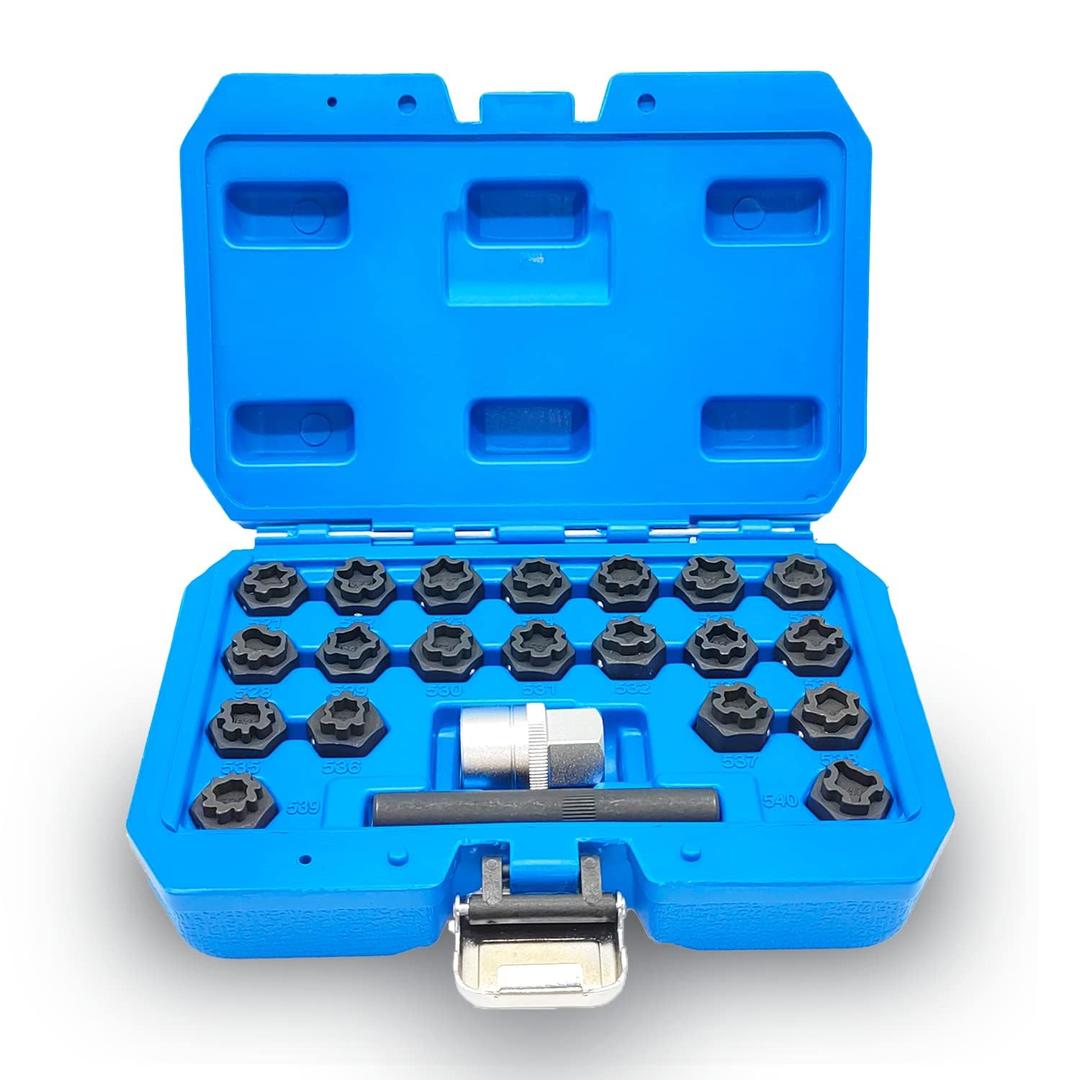 22PCS Wheel Locking Nut Key Kit Compatible with VW VAG Volkswagen, Wheel Lock Nut Socket Adapter Set, Wheel Anti-Theft Lug Nut Removal Tool, Anti-Theft Screw Remover Hand Repair Tool