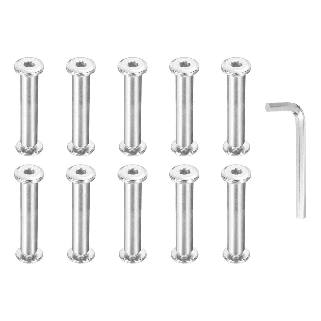PATIKIL M6x6mm Hex Chicago Screws 8x40mm, 10Pcs 304 Stainless Steel Metric Hex Drive Socket Cap Binding Post Screw Posts for Scrapbook Leather Belt Album Furniture Repair, Silver