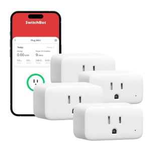 2025 New SwitchBot Smart Plug Mini 15A(4 Pack), Energy Monitor, Smart Home WiFi(2.4GHz) & Bluetooth Outlet, Compatible with Alexa & Google Home, APP Remote Control & Timer Function, No Hub Required