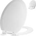 Elongated Toilet Seat Angol Shiold Quiet-Close Molded Wood Toilet Seat with Non-Slip Adjustable Hinges, Anti-Pinch Bumpers, Easy Install & CleanWhite, Elongated 18.5''