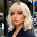 Blonde Wigs for Women Short Wavy Bob Wig With Bangs Heat Resistant Synthetic Wigs for Daily Party Cosplay Costume Wig Use