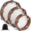 Wooden Hand Held Percussion Tambourine with Storage Bag - 6+8+10 Inches, Ideal for Church, Wedding, Party, Dance, Photo Shoot