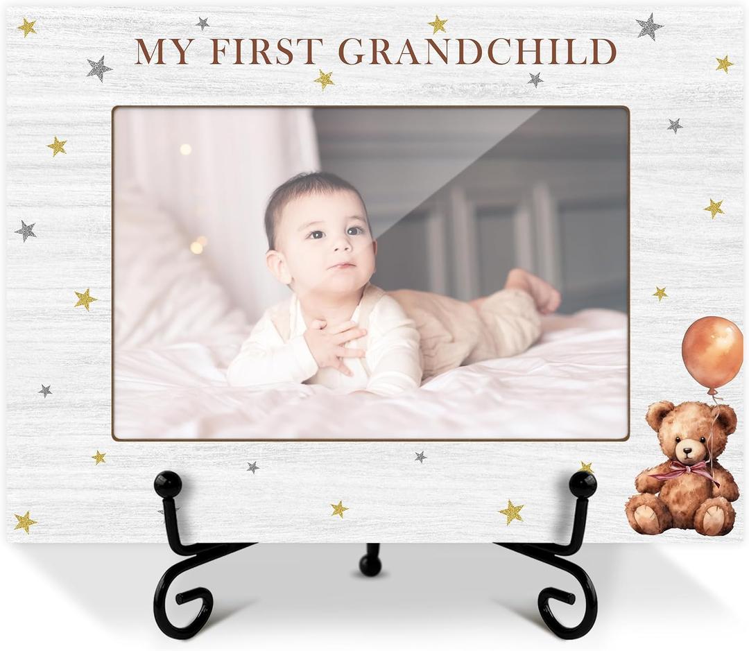 My First Grandchild Picture Frame, Grandkids Grandma Grandpa Gifts Grandparents Gifts, Wooden Photo Frame With Iron Stand, Tabletop Decor -13, 8 inches x 5.7 inches