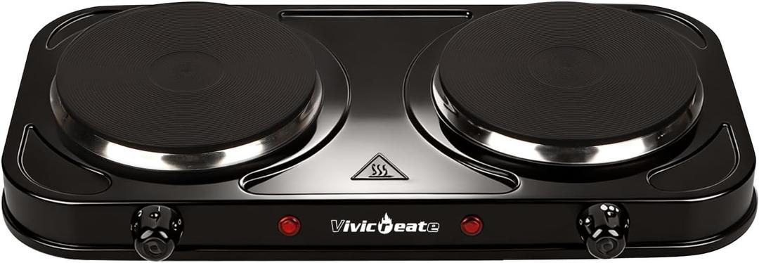 Vivicreate Electric Hot Plate, Portable Countertop Electric Cooktop, Adjustable Temperature Control, 110V Extra Burner for Apartment, Dorm, RV, Small Kitchen (Double Cast Iron Burner)