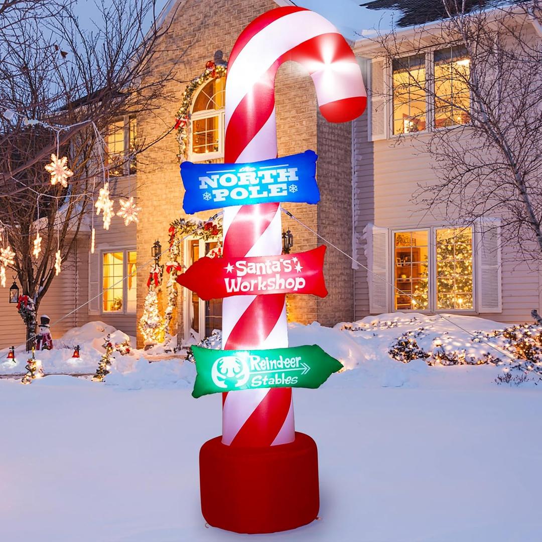LUNSY 8FT Christmas Inflatables Candy Canes Outdoor Yard Decorations, Xmas Blow Up Candy Canes with Rotating LED Lights,Winter Outside Decor for Holiday Christmas Party Garden