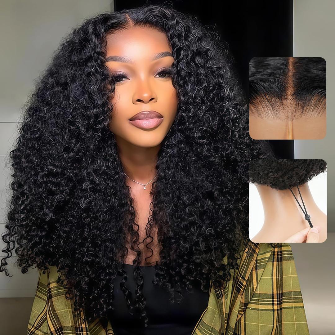 7x6 Burmese Curly Glueless Wigs Human Hair Pre Plucked Pre Cut 250% Density Drawstring Wig for Black Women 7x6 HD Lace Front Wigs Human Hair Glueless Wear and Go Nautural Color 32 Inch