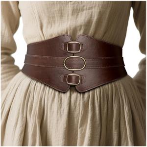 L'VOW Women's Viking Leather Corset Belt - Renaissance Cinch Belt for Halloween Medieval Daily Wear (Brown, XXL)
