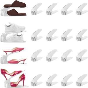 15 Pack Shoe Slots Organizer, 4 Levels Adjustable Shoe Stacker Effective Space Saver 50% for Closet Organization, White