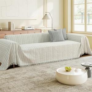 Nobildonna Sofa Cover Washable Soft Thicken Chenille Couch Cover with Tassel,Waterproof Sofa Slipcover for 2-3 Cushion Couch,Sectional Sofa,L-Shaped Furniture Protector Pet-Friendly,Beige 71"x118" Beige