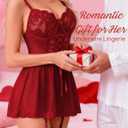 Girece Women's Lace Babydoll Lingerie Dress with Underwire Push up Bra Floral Lace Chemise Mini Skirt Lingerie Nightgown with Garter Belt (Wine Red, S)
