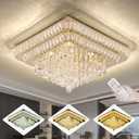 Elegant LED Gold Crystal Raindrop Ceiling Light,24 Inch Square Flush Mount Chandelier with Remote for Living Room Kitchen Island Bedroom Hallway Entryway Foyer (Dimmable)