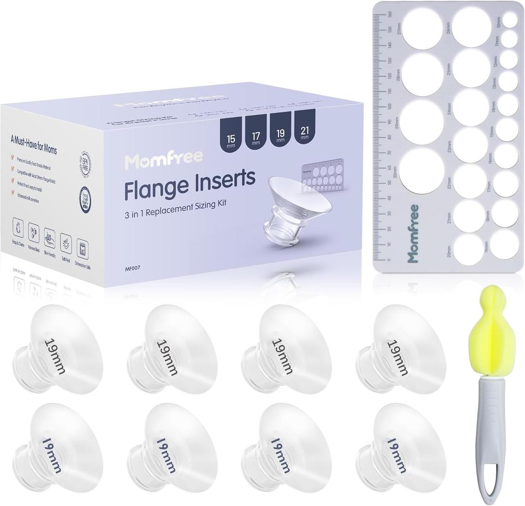 8PCS Flange Sizing Kit 19mm for 24mm Flanges/Shield, Silicone Flange Insert for Momcozy/Spectra/Medela Breast Pump, Breastfeeding Essential Kit for Moms(with Nipple Rulers and Storage Bag)