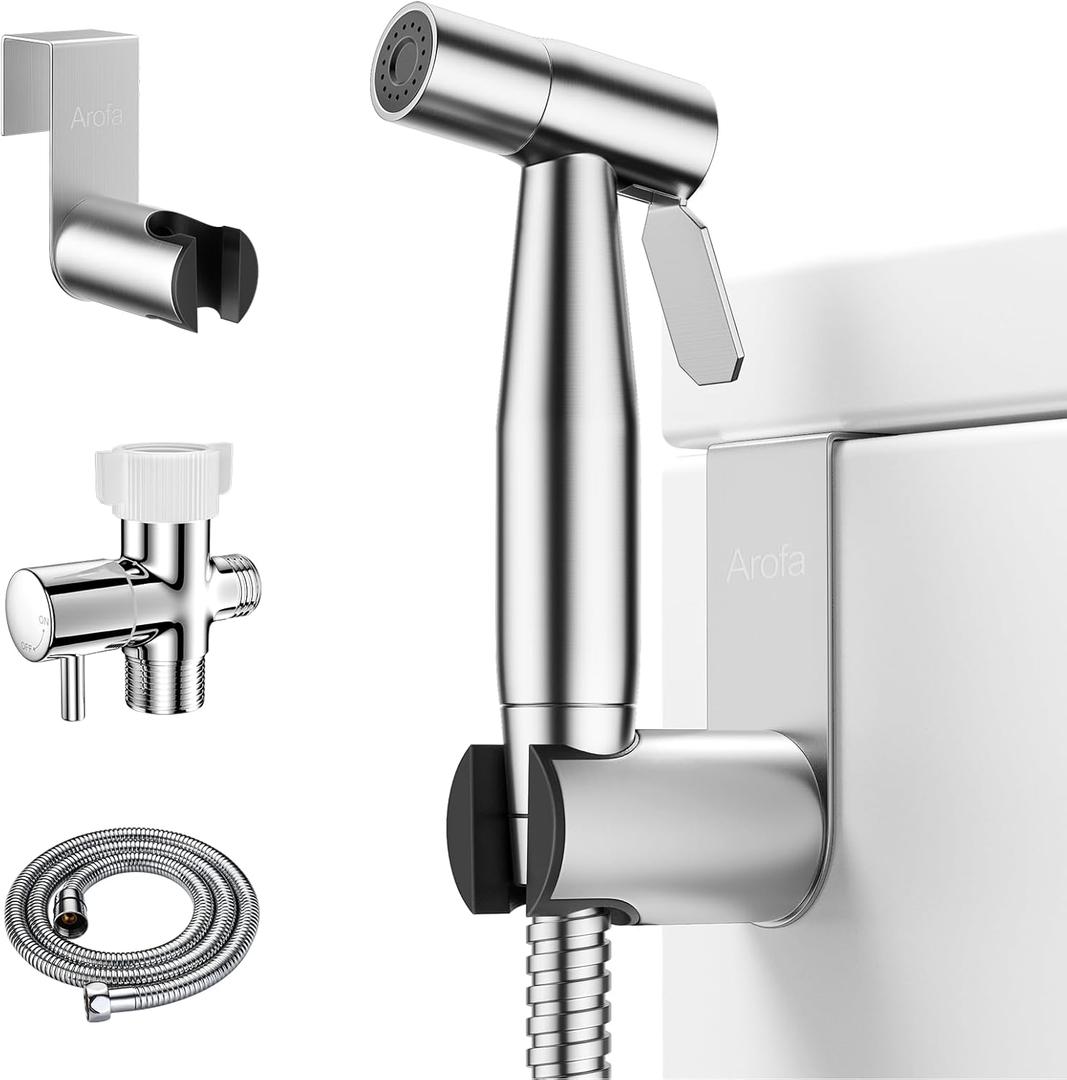 Arofa Handheld Toilet Bidet Sprayer for Toilet-Adjustable Water Pressure Control with Bidet Hose for Feminine Wash, Stainless Steel Brushed Nickel Bidet Faucet Cloth Diaper for Baby Wash (1 Pack)